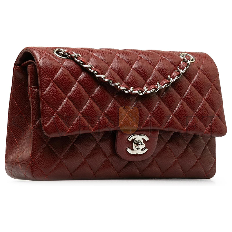 CHANEL RED MEDIUM CLASSIC CAVIAR DOUBLE FLAP DARK RED A01112 (25*15*6cm)
